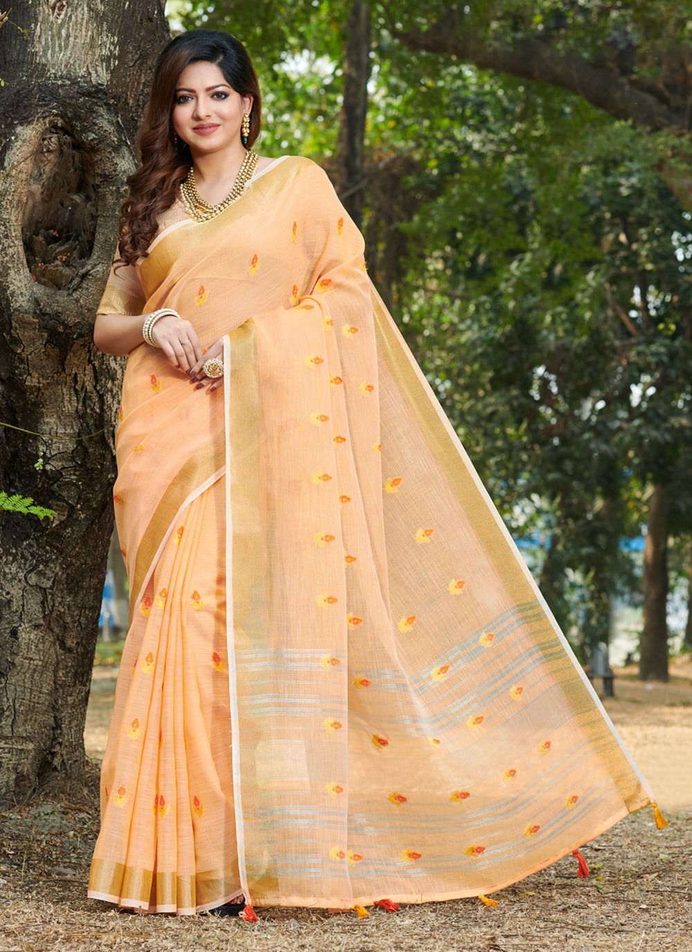 sangam print anandi linen greseful look saree catalog