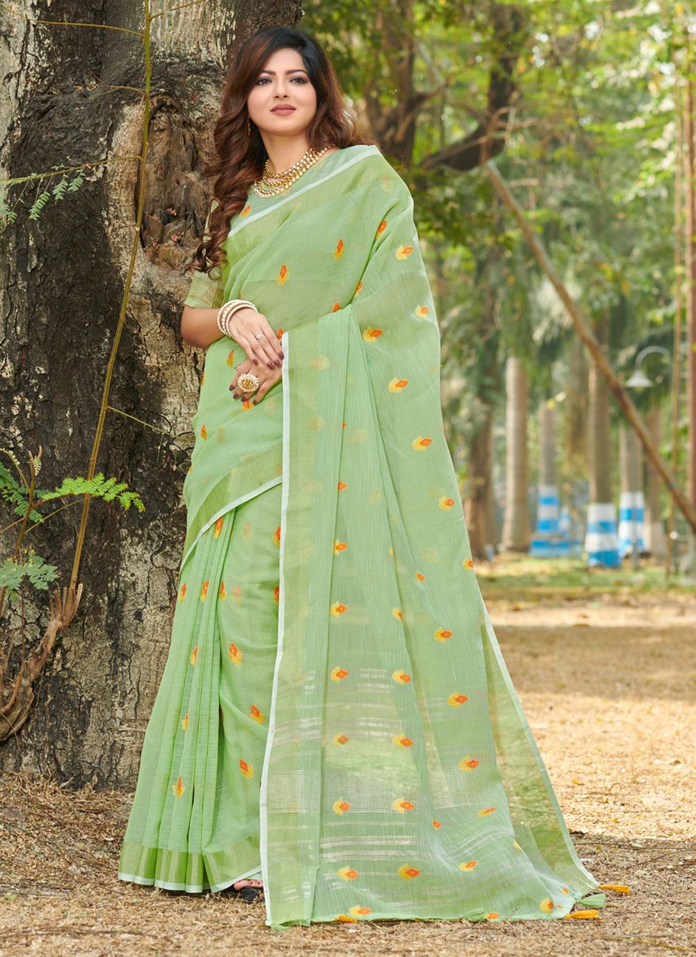 sangam print anandi linen greseful look saree catalog