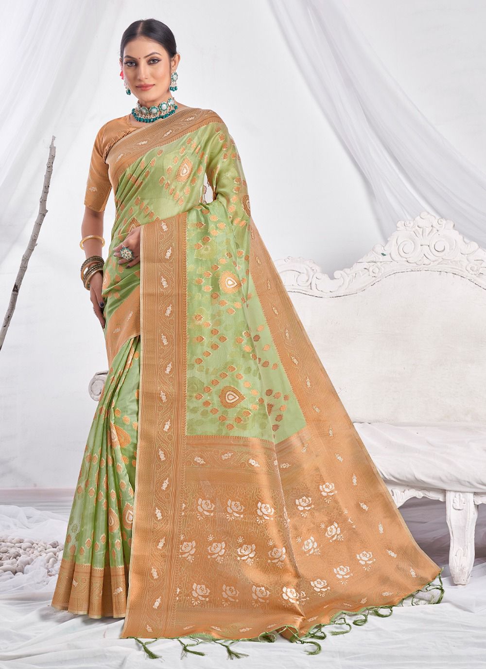 sangam print gouri organza graceful look saree catalog