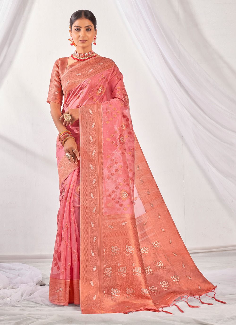 sangam print gouri organza graceful look saree catalog