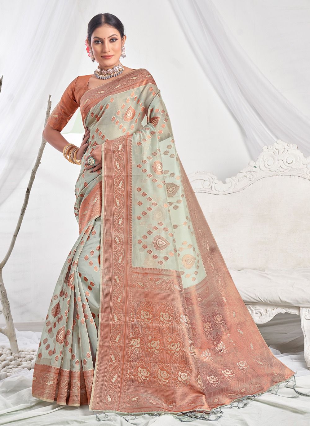 sangam print gouri organza graceful look saree catalog