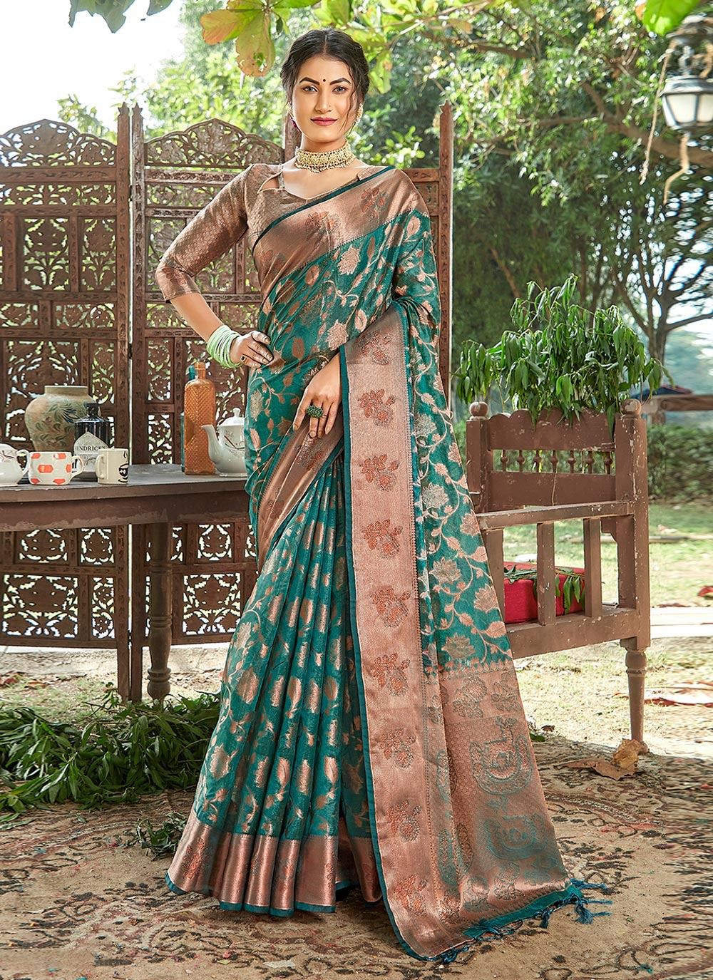 sangam print kashish Organza decent look saree catalog