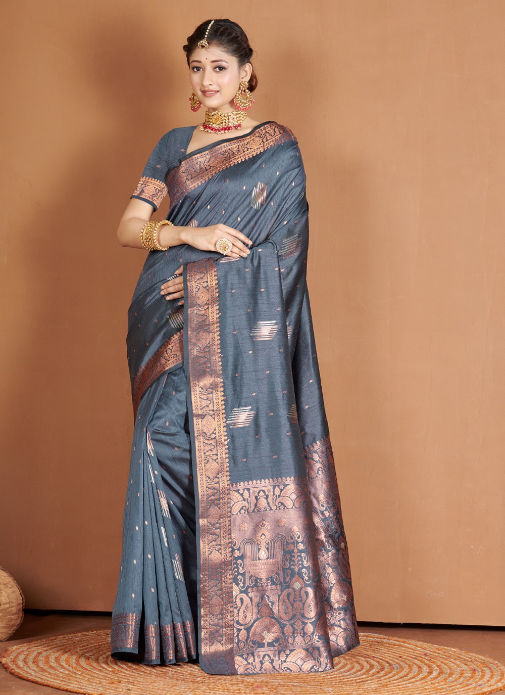 sangam print piya basanti silk regal look saree catalog