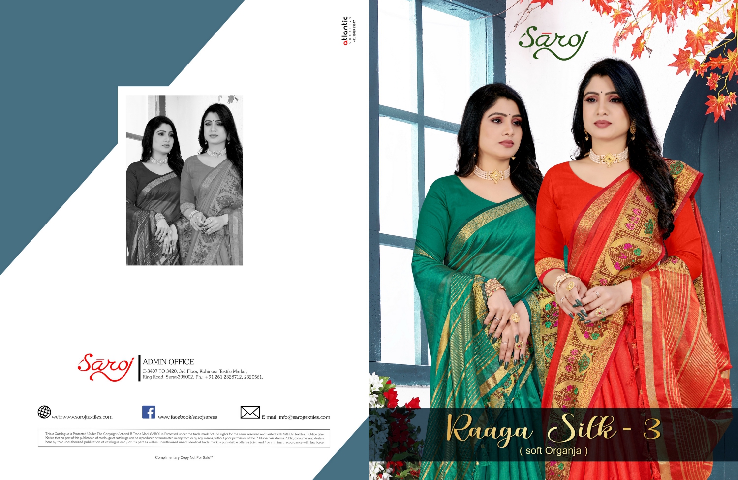 saroj saree raaga silk 3 organza regal look saree catalog