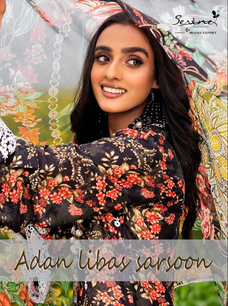 serine Megha Exports adan libas sarsoon lawn cotton decent look salwar suit chiffon dupatta catalog