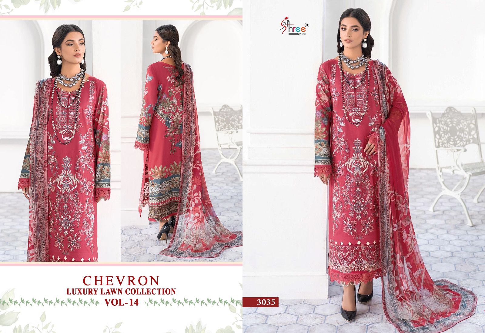 shree fabs chevron luxury lawn collection vol 14 lawn cotton attrective print salwar suit with chiffon dupatta catalog