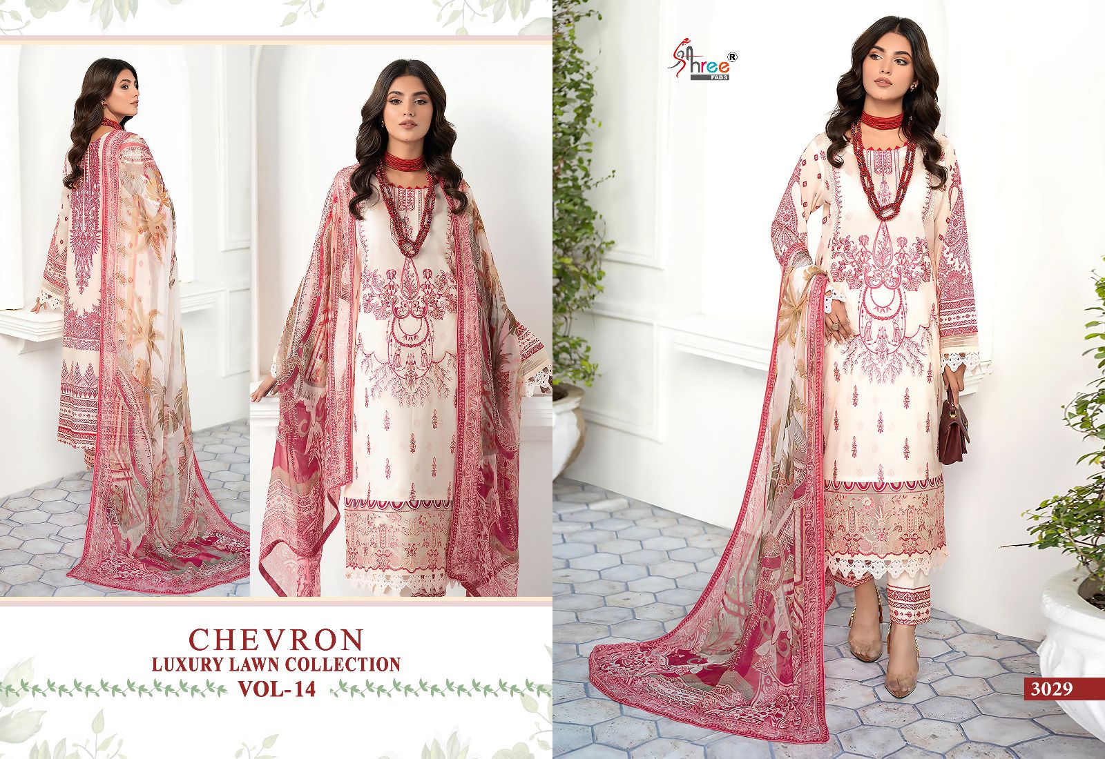 shree fabs chevron luxury lawn collection vol 14 lawn cotton attrective print salwar suit with chiffon dupatta catalog