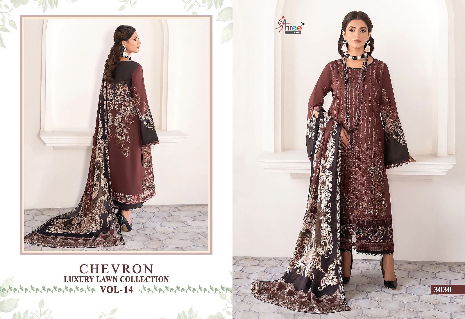 shree fabs chevron luxury lawn collection vol 14 lawn cotton attrective print salwar suit with chiffon dupatta catalog