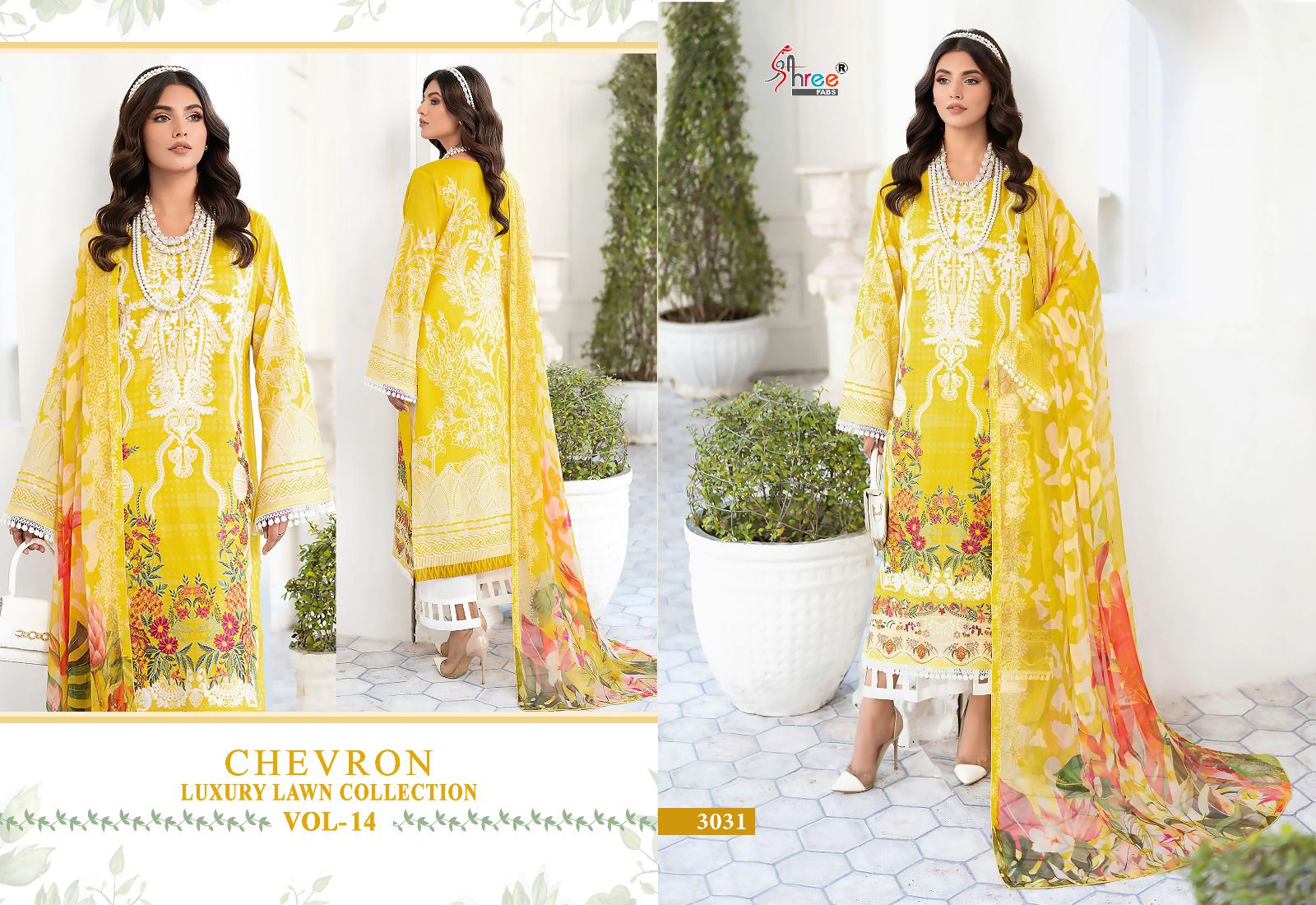 shree fabs chevron luxury lawn collection vol 14 lawn cotton attrective print salwar suit with chiffon dupatta catalog