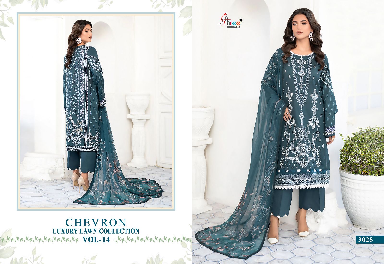 shree fabs chevron luxury lawn collection vol 14 lawn cotton attrective print salwar suit with chiffon dupatta catalog