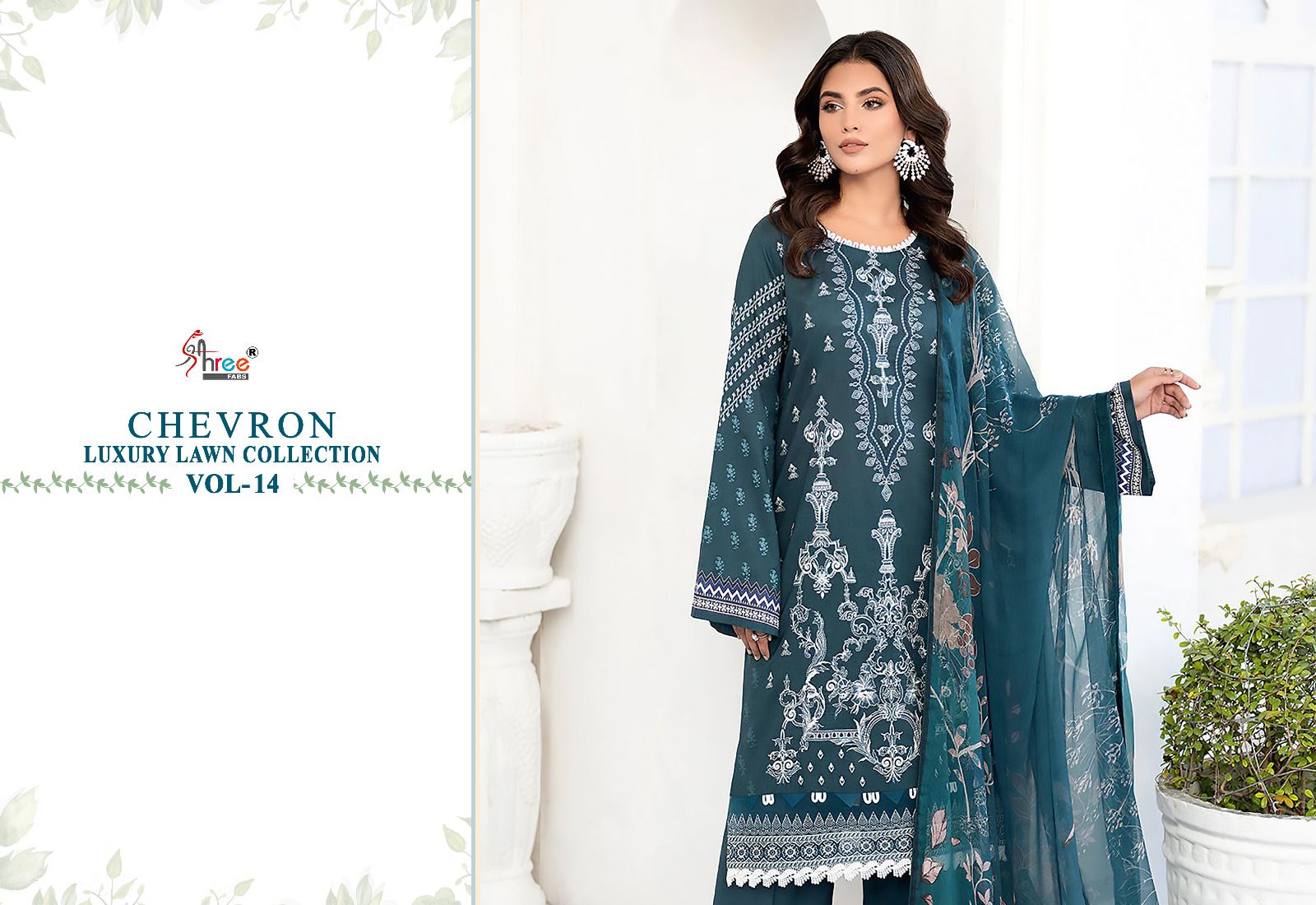 shree fabs chevron luxury lawn collection vol 14 lawn cotton attrective print salwar suit with chiffon dupatta catalog