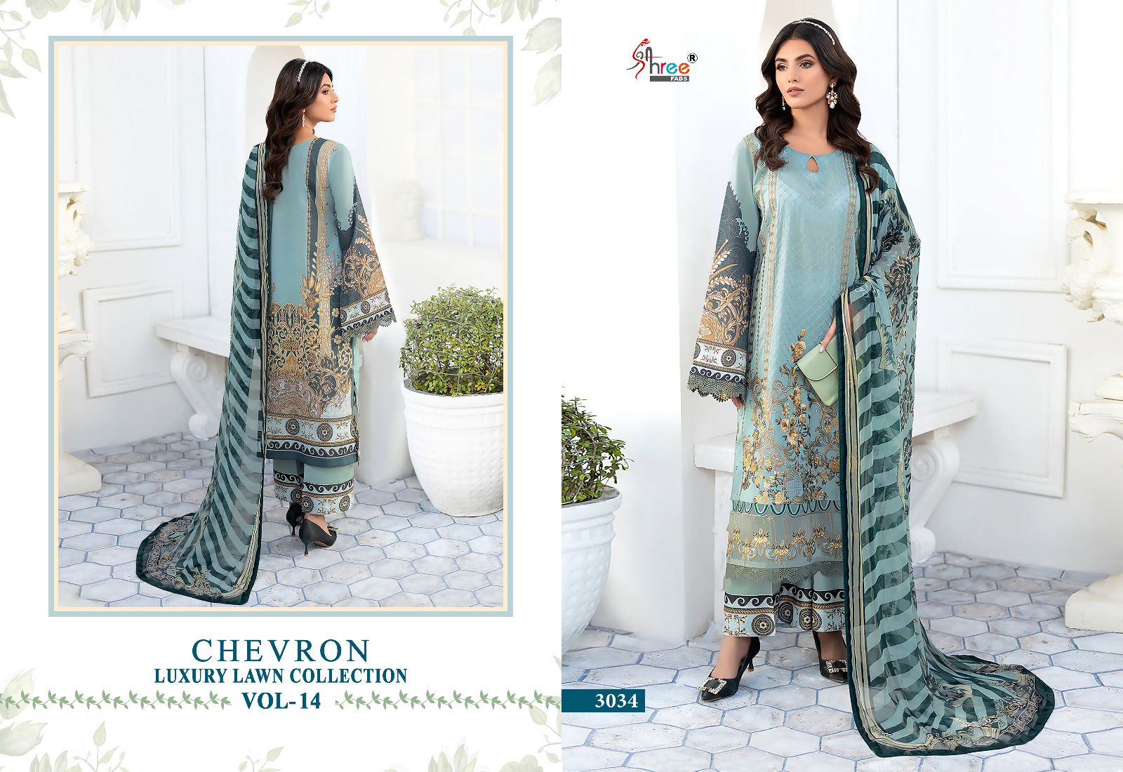 shree fabs chevron luxury lawn collection vol 14 lawn cotton attrective print salwar suit with chiffon dupatta catalog