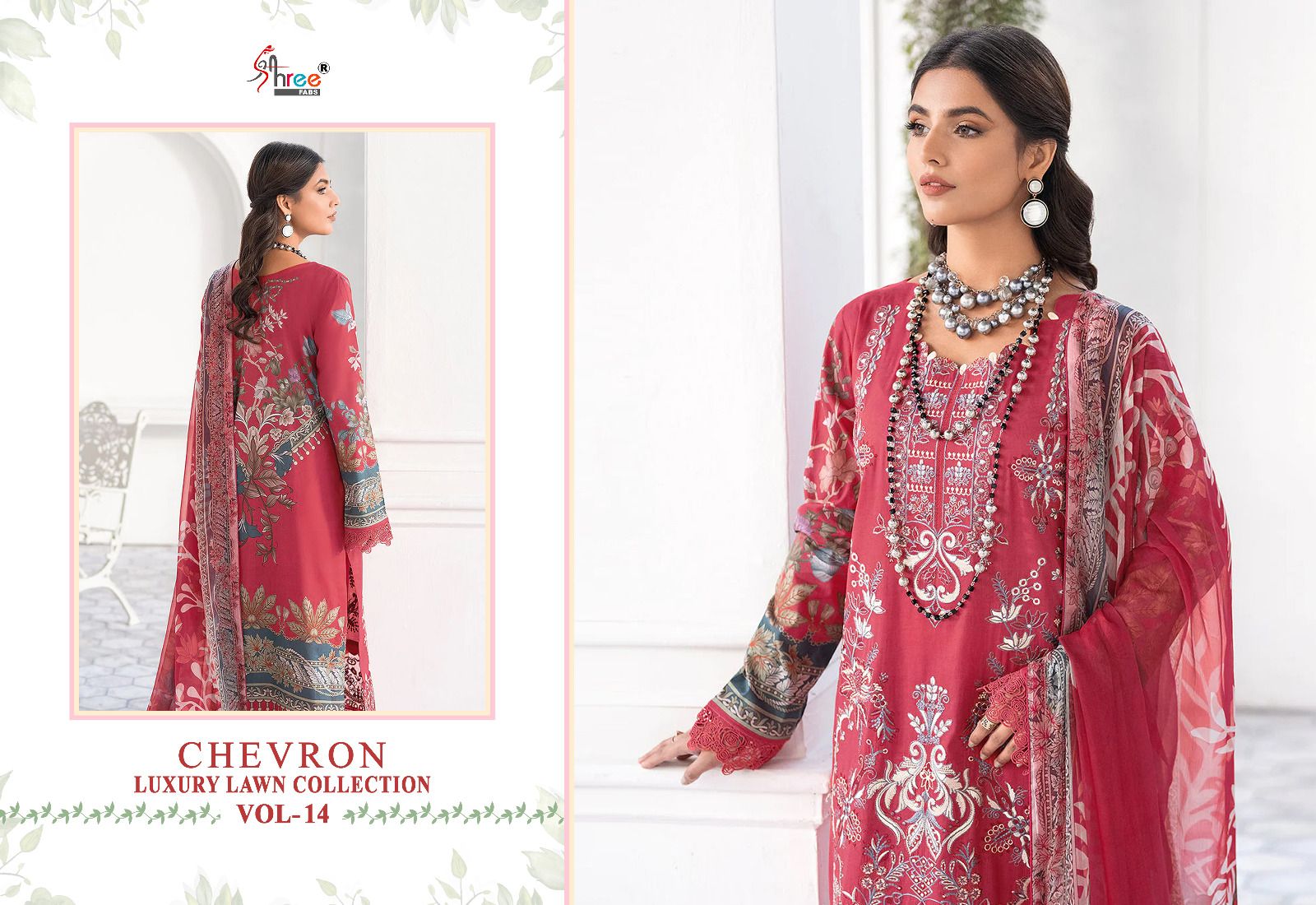 shree fabs chevron luxury lawn collection vol 14 lawn cotton attrective print salwar suit with chiffon dupatta catalog