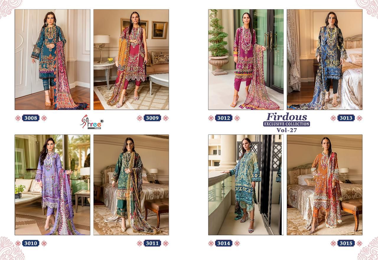 shree fabs firdous exclusive collection vol 27 cotton decent look salwar suit with chiffon dupatta catalog