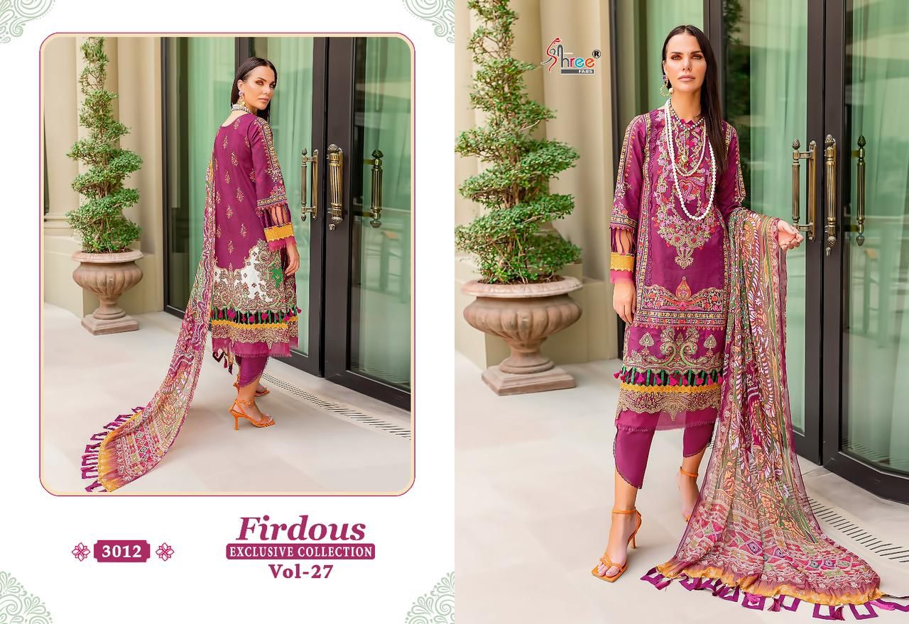 shree fabs firdous exclusive collection vol 27 cotton decent look salwar suit with chiffon dupatta catalog