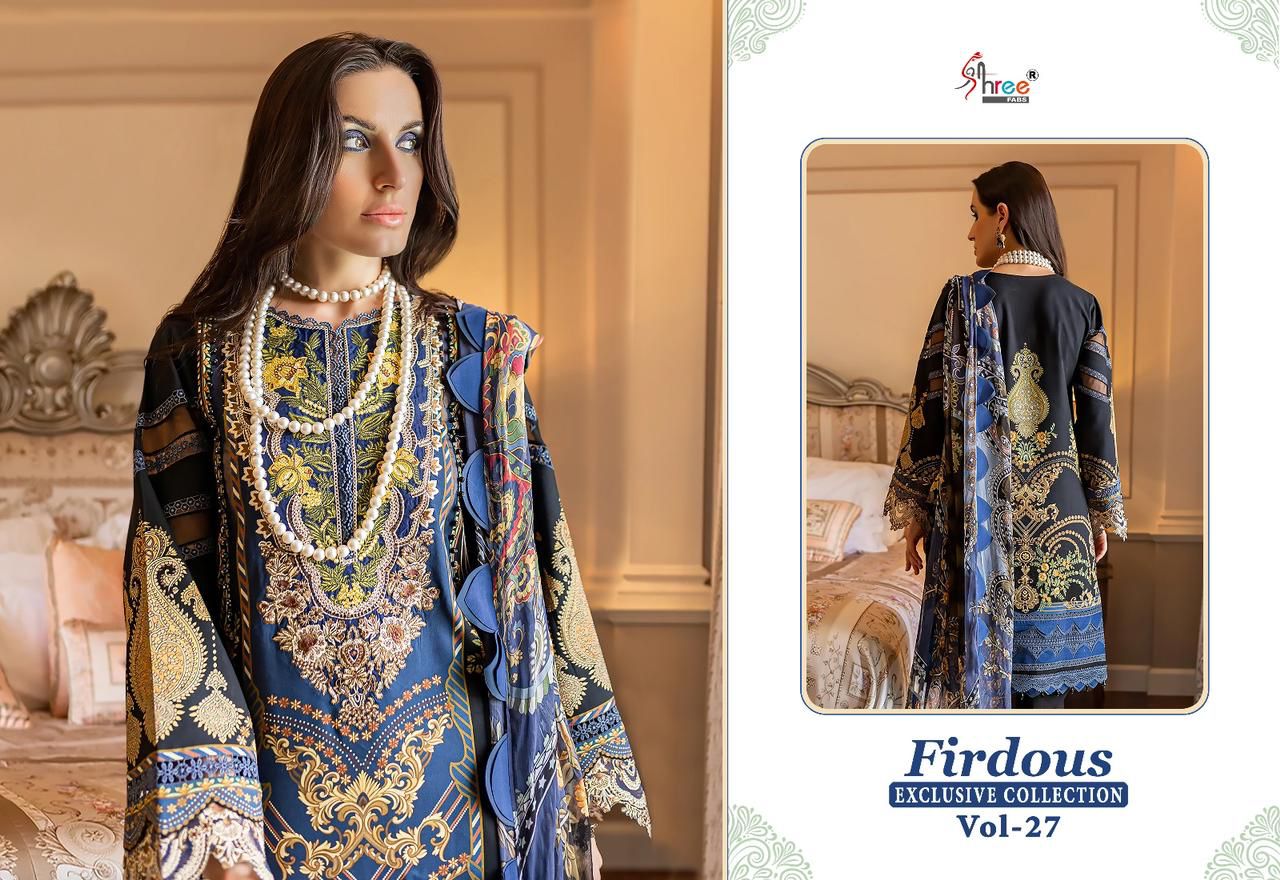 shree fabs firdous exclusive collection vol 27 cotton decent look salwar suit with chiffon dupatta catalog