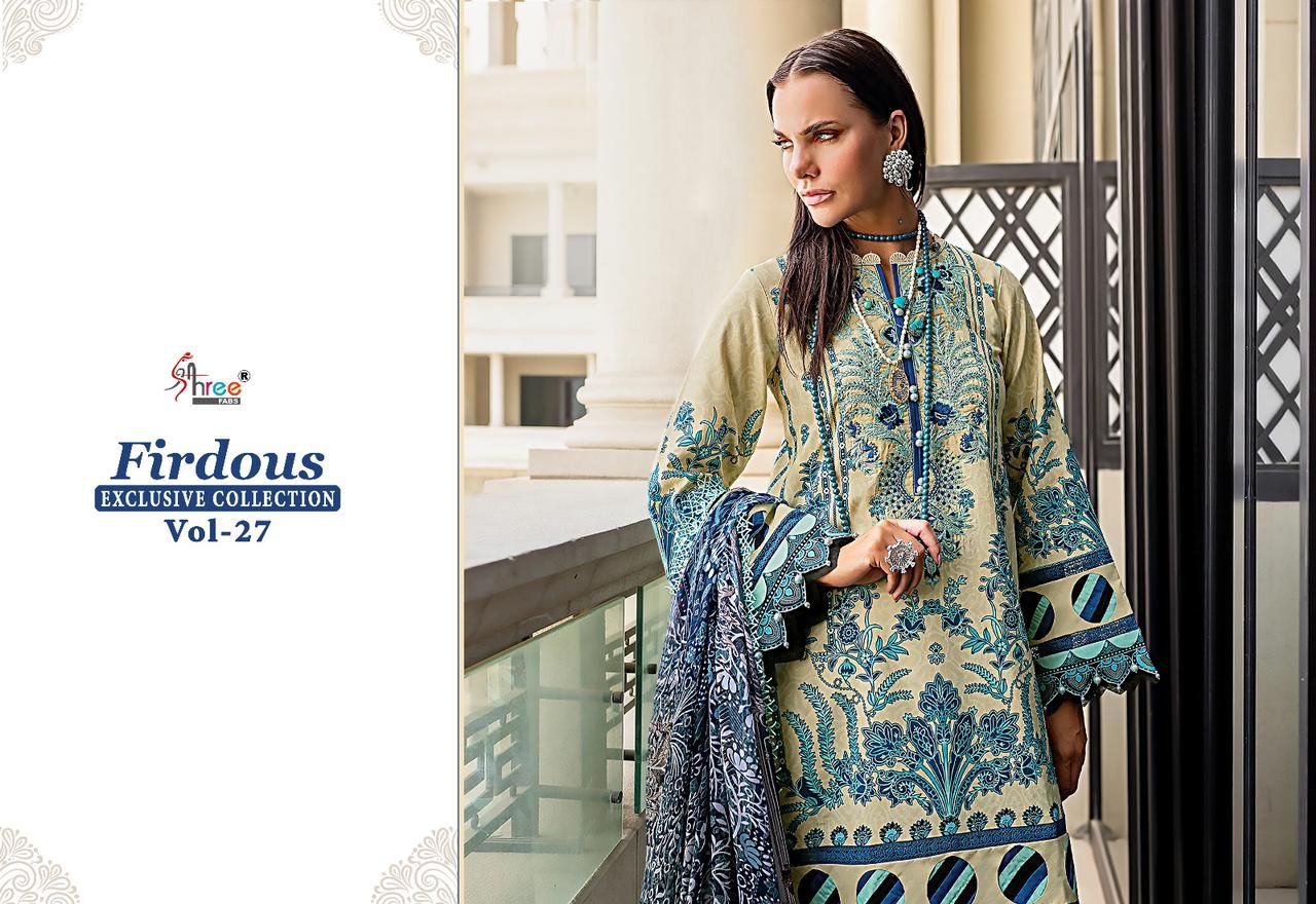 shree fabs firdous exclusive collection vol 27 cotton decent look salwar suit with chiffon dupatta catalog