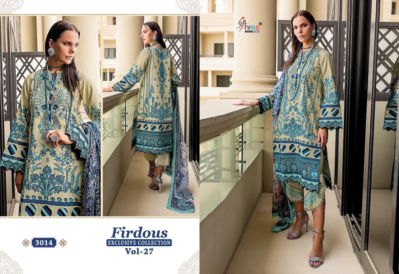 shree fabs firdous exclusive collection vol 27 cotton decent look salwar suit with chiffon dupatta catalog