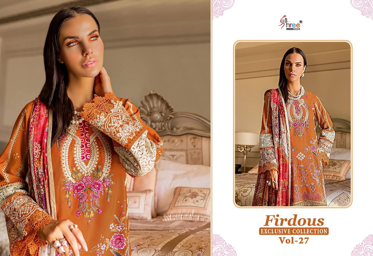 shree fabs firdous exclusive collection vol 27 cotton decent look salwar suit with chiffon dupatta catalog