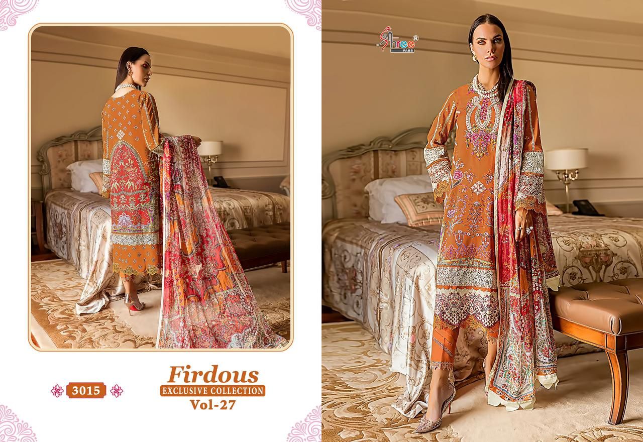 shree fabs firdous exclusive collection vol 27 cotton decent look salwar suit with chiffon dupatta catalog