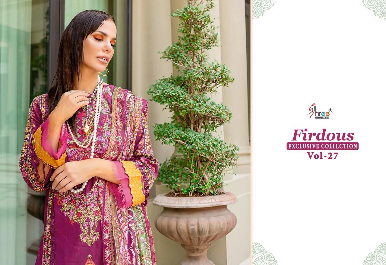 shree fabs firdous exclusive collection vol 27 cotton decent look salwar suit with chiffon dupatta catalog