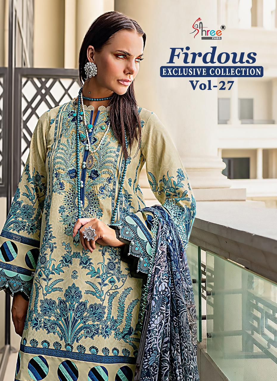 shree fabs firdous exclusive collection vol 27 cotton decent look salwar suit with chiffon dupatta catalog