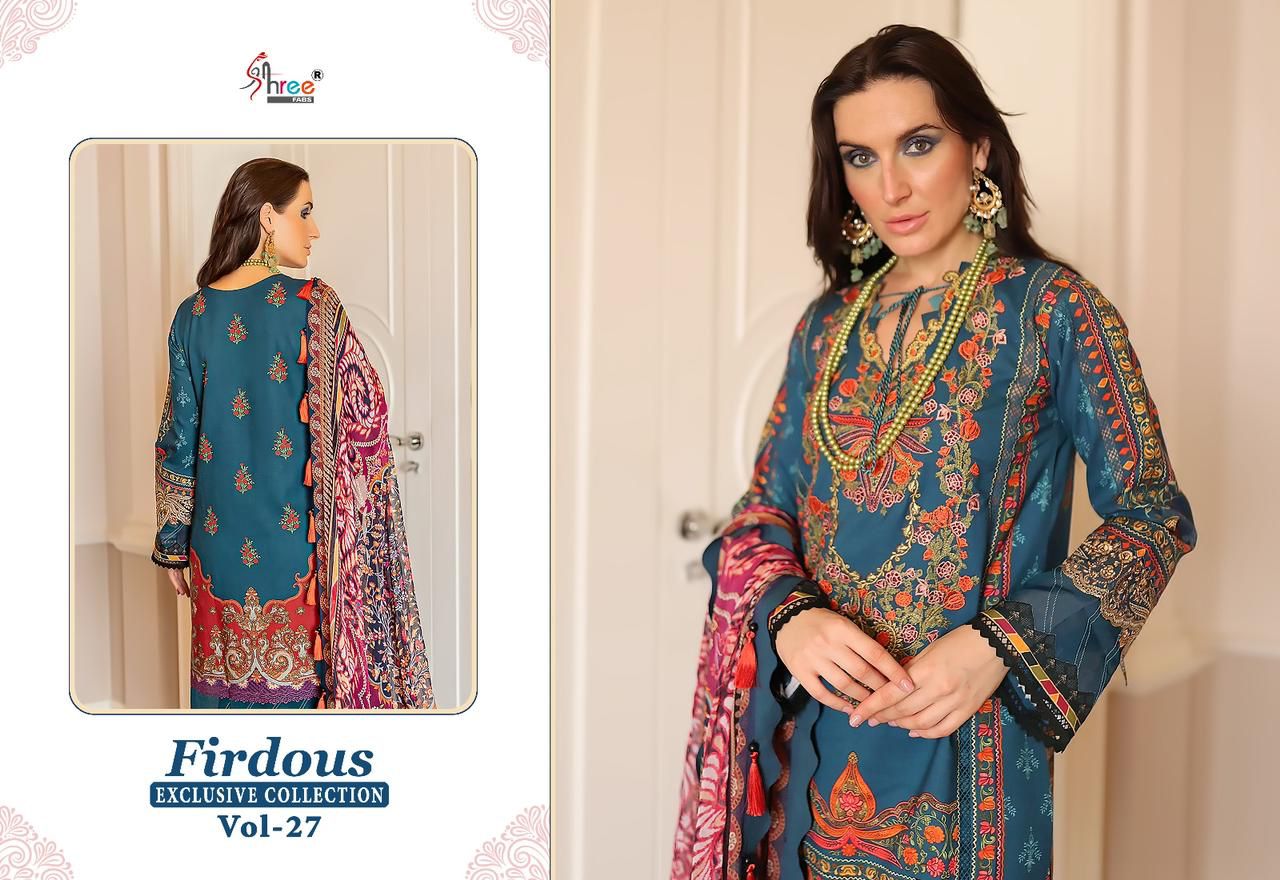 shree fabs firdous exclusive collection vol 27 cotton decent look salwar suit with chiffon dupatta catalog