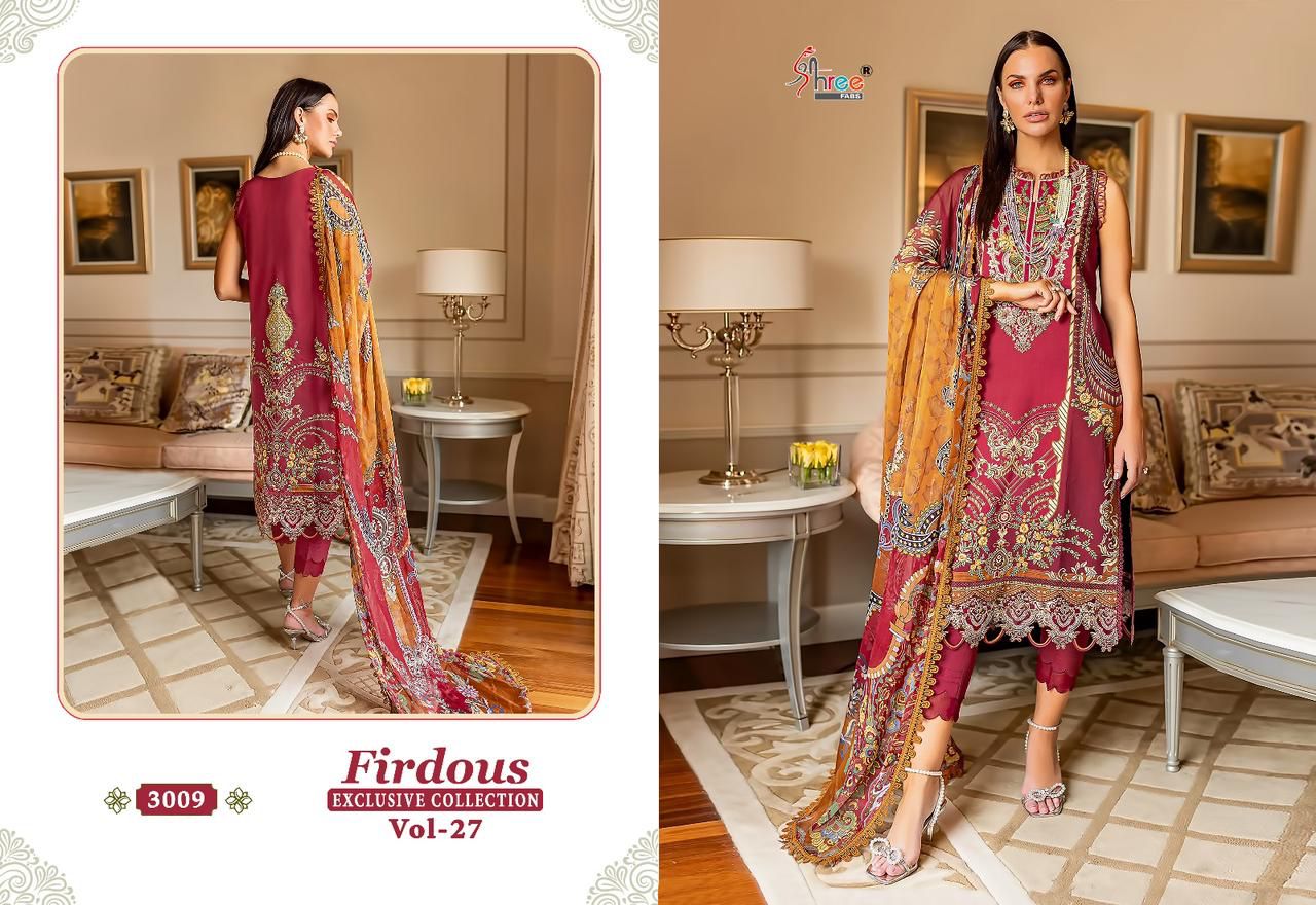 shree fabs firdous exclusive collection vol 27 cotton decent look salwar suit with chiffon dupatta catalog