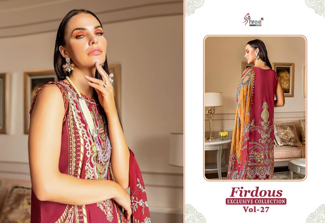 shree fabs firdous exclusive collection vol 27 cotton decent look salwar suit with chiffon dupatta catalog