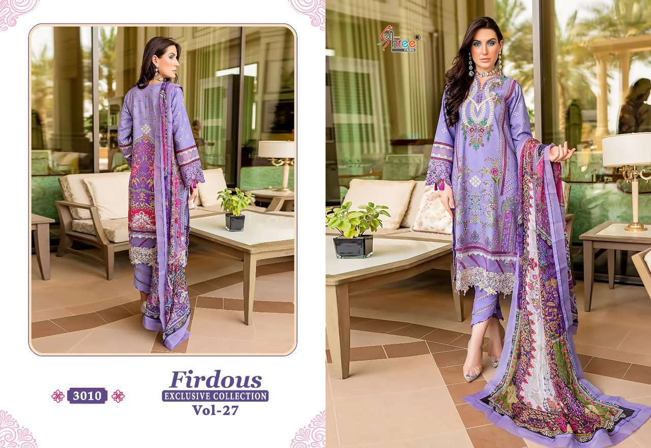 shree fabs firdous exclusive collection vol 27 cotton decent look salwar suit with chiffon dupatta catalog