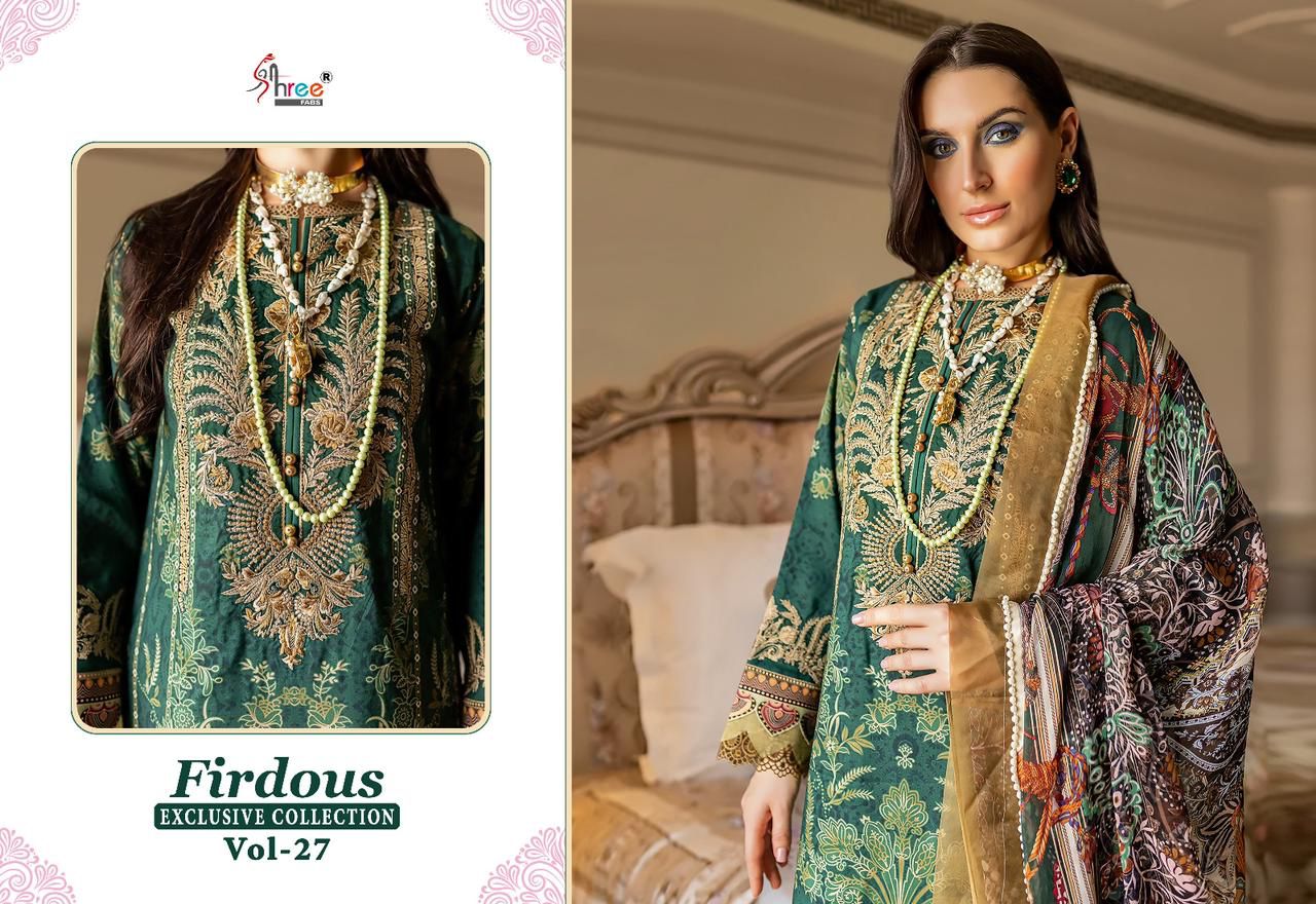 shree fabs firdous exclusive collection vol 27 cotton decent look salwar suit with chiffon dupatta catalog