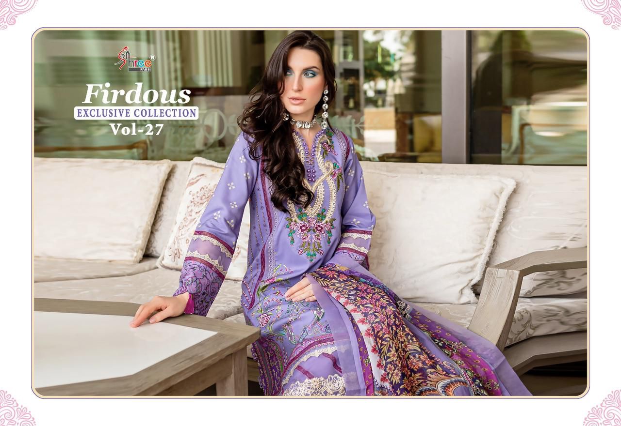 shree fabs firdous exclusive collection vol 27 cotton decent look salwar suit with chiffon dupatta catalog