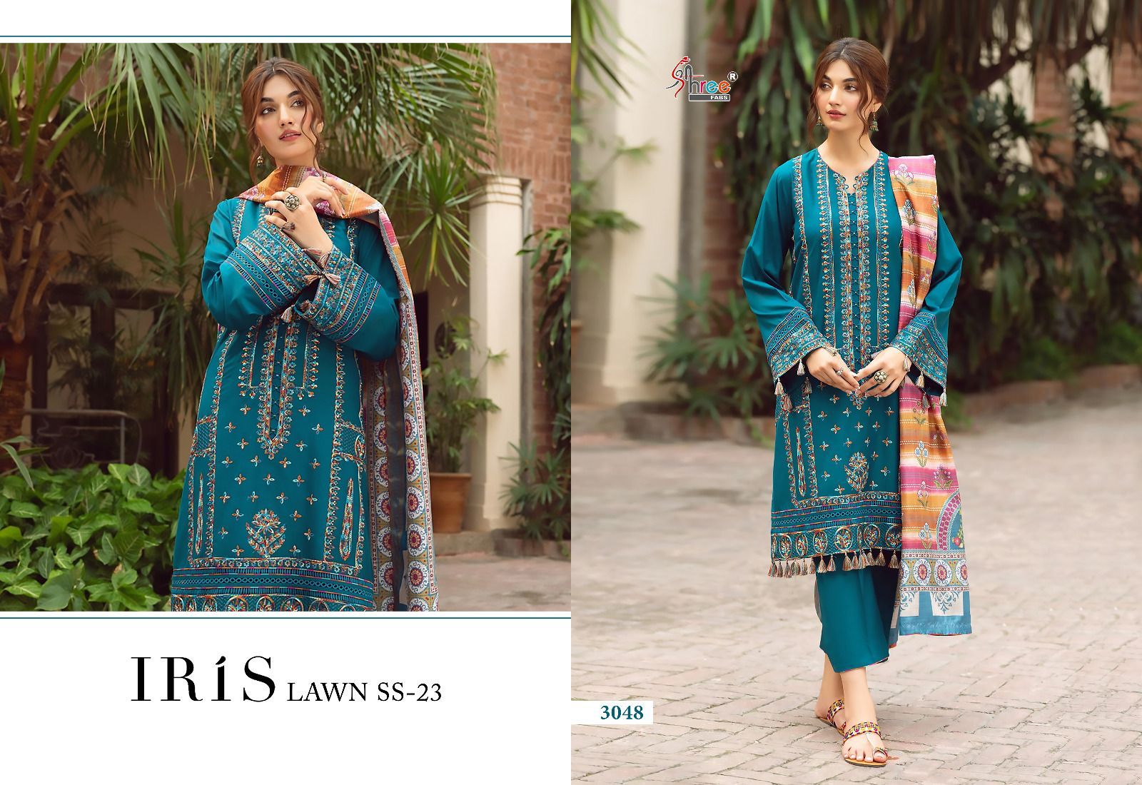 shree fabs iris lawn ss 2023 cotton elegant look salwar suit with chiffon dupatta catalog