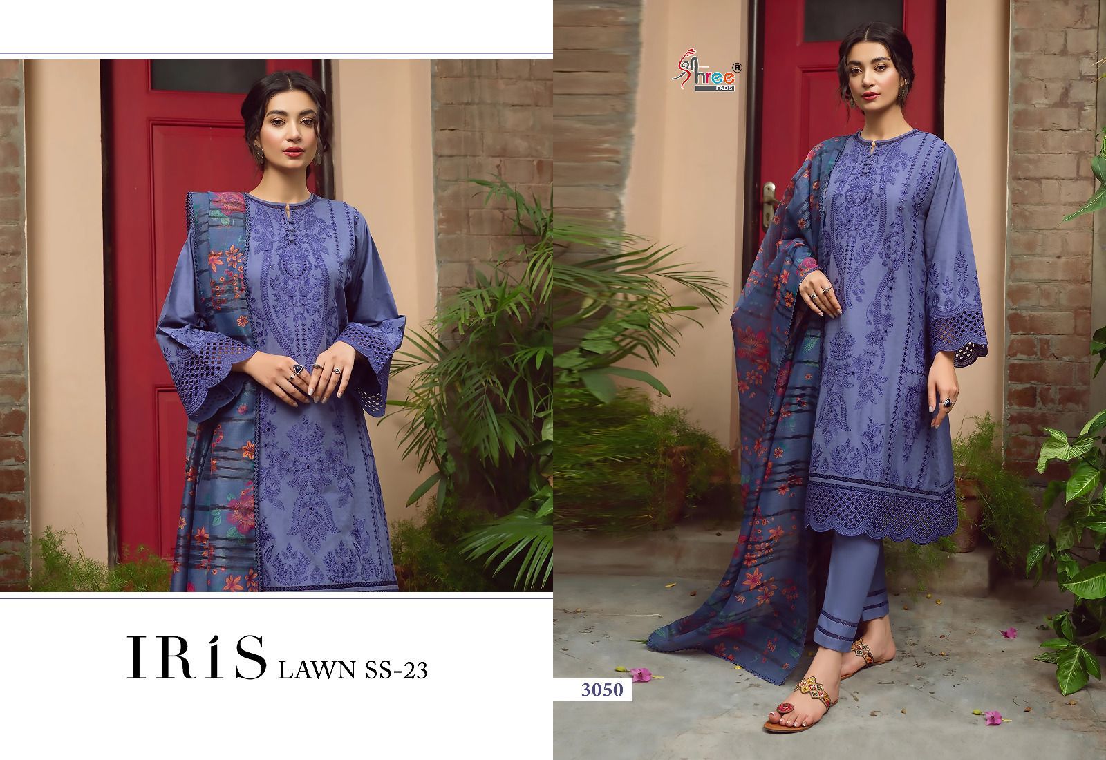 shree fabs iris lawn ss 2023 cotton elegant look salwar suit with chiffon dupatta catalog