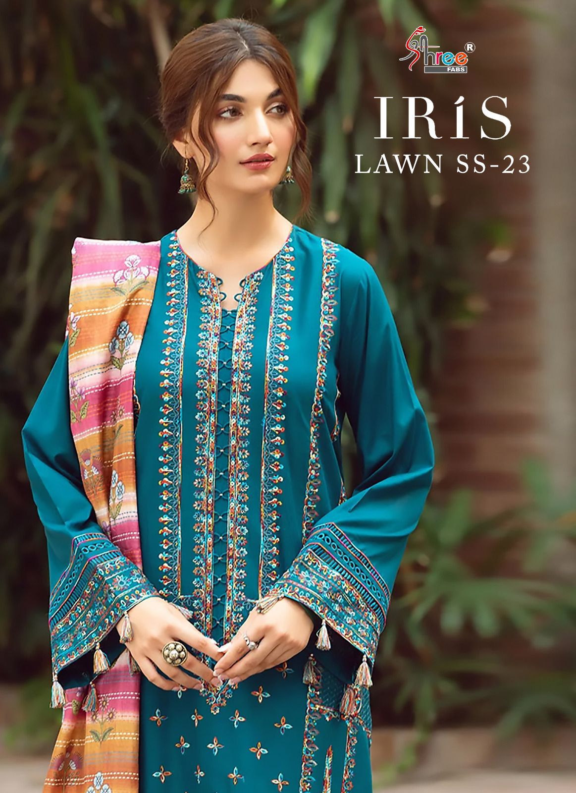 shree fabs iris lawn ss 2023 cotton elegant look salwar suit with chiffon dupatta catalog