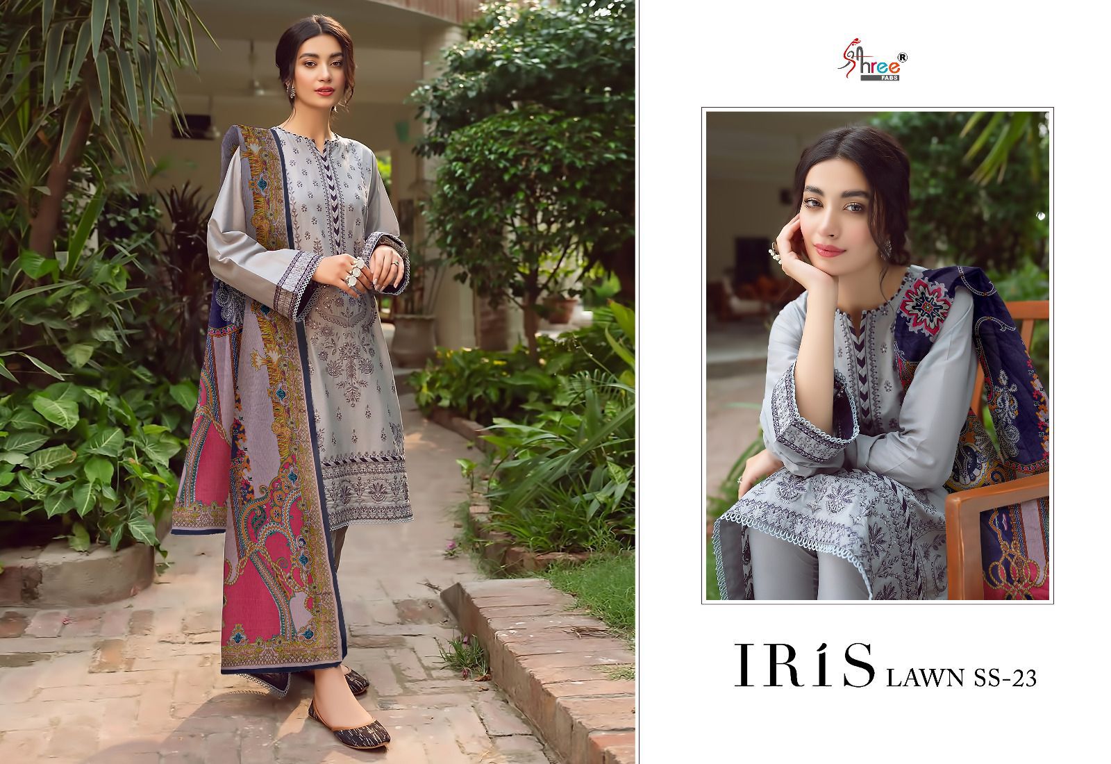 shree fabs iris lawn ss 2023 cotton elegant look salwar suit with chiffon dupatta catalog