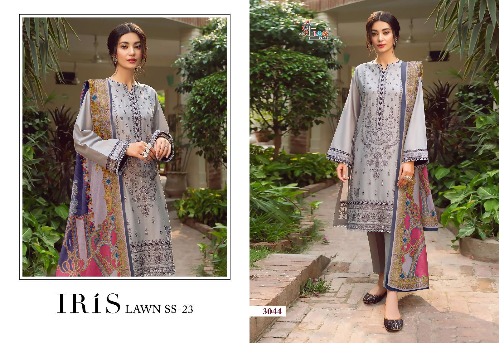 shree fabs iris lawn ss 2023 cotton elegant look salwar suit with chiffon dupatta catalog