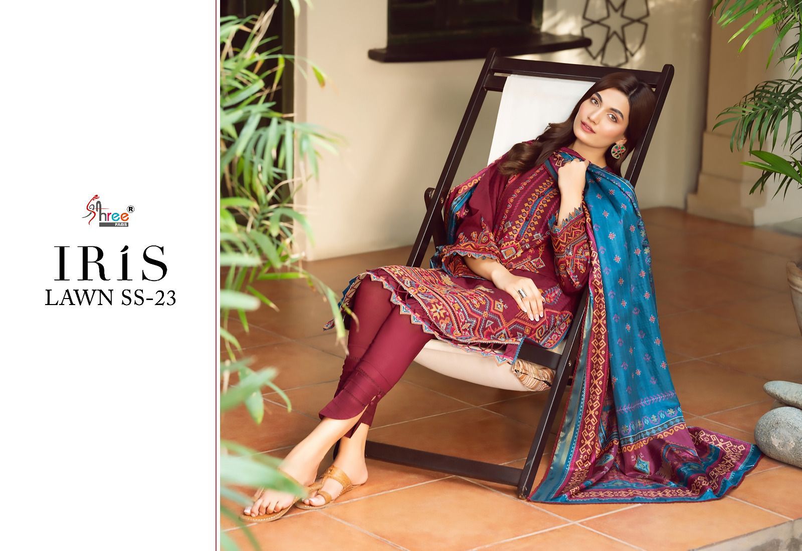 shree fabs iris lawn ss 2023 cotton elegant look salwar suit with chiffon dupatta catalog