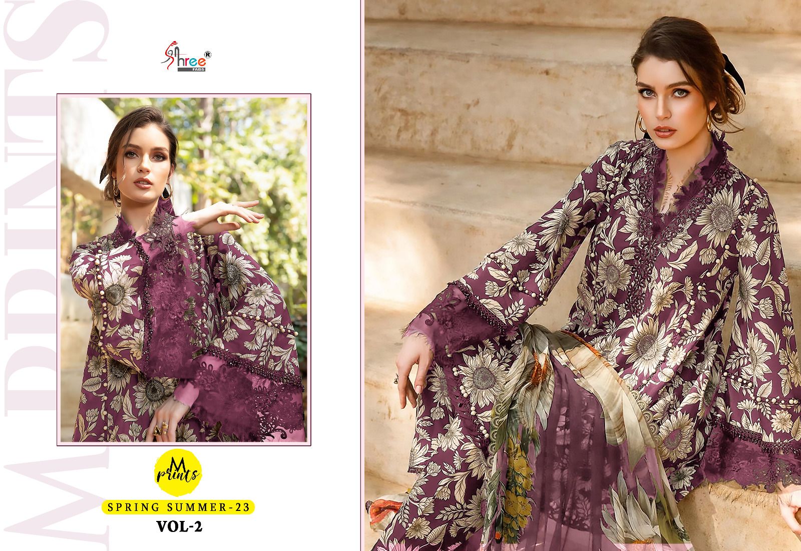 shree fabs m print spring summer 23 vol 2 cotton decent print salwar suit with chiffon dupatta catalog