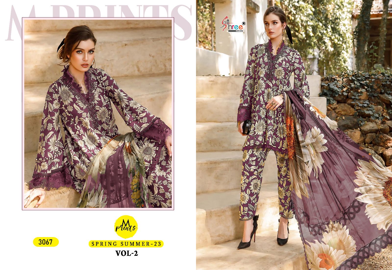 shree fabs m print spring summer 23 vol 2 cotton decent print salwar suit with chiffon dupatta catalog