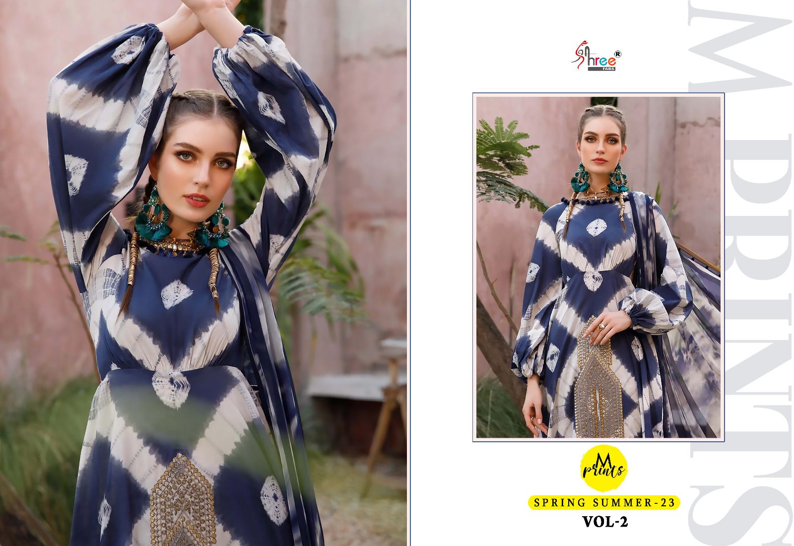 shree fabs m print spring summer 23 vol 2 cotton decent print salwar suit with chiffon dupatta catalog