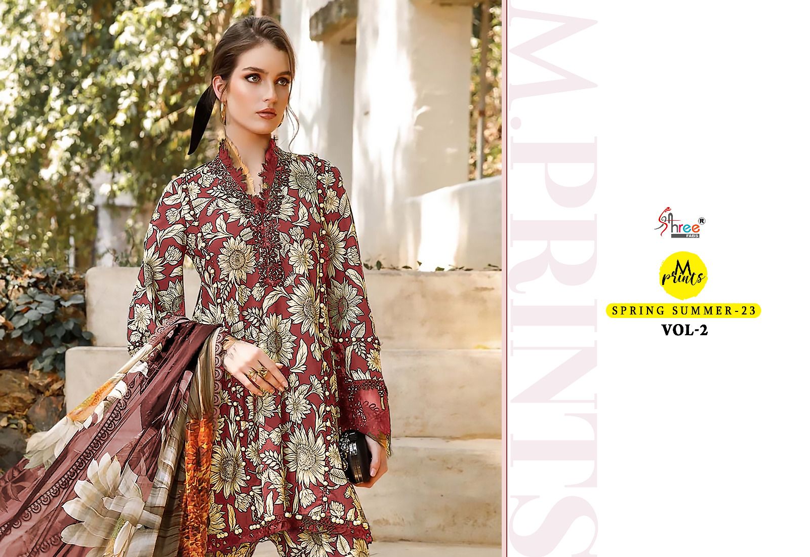 shree fabs m print spring summer 23 vol 2 cotton decent print salwar suit with chiffon dupatta catalog