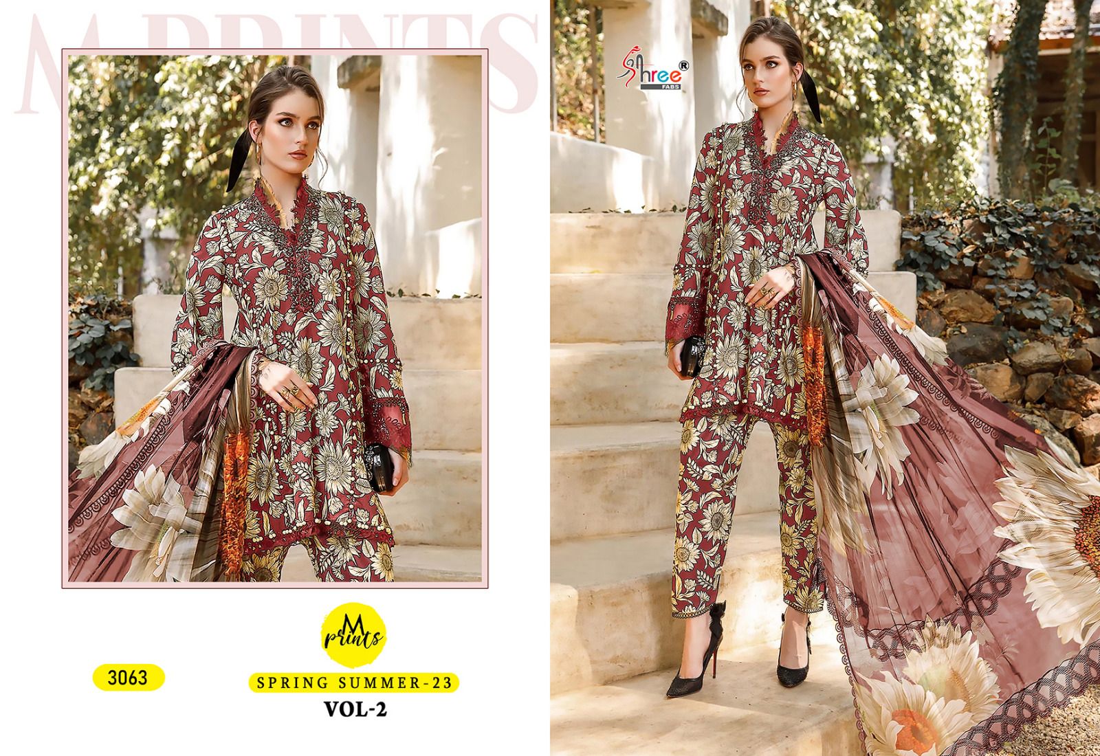 shree fabs m print spring summer 23 vol 2 cotton decent print salwar suit with chiffon dupatta catalog