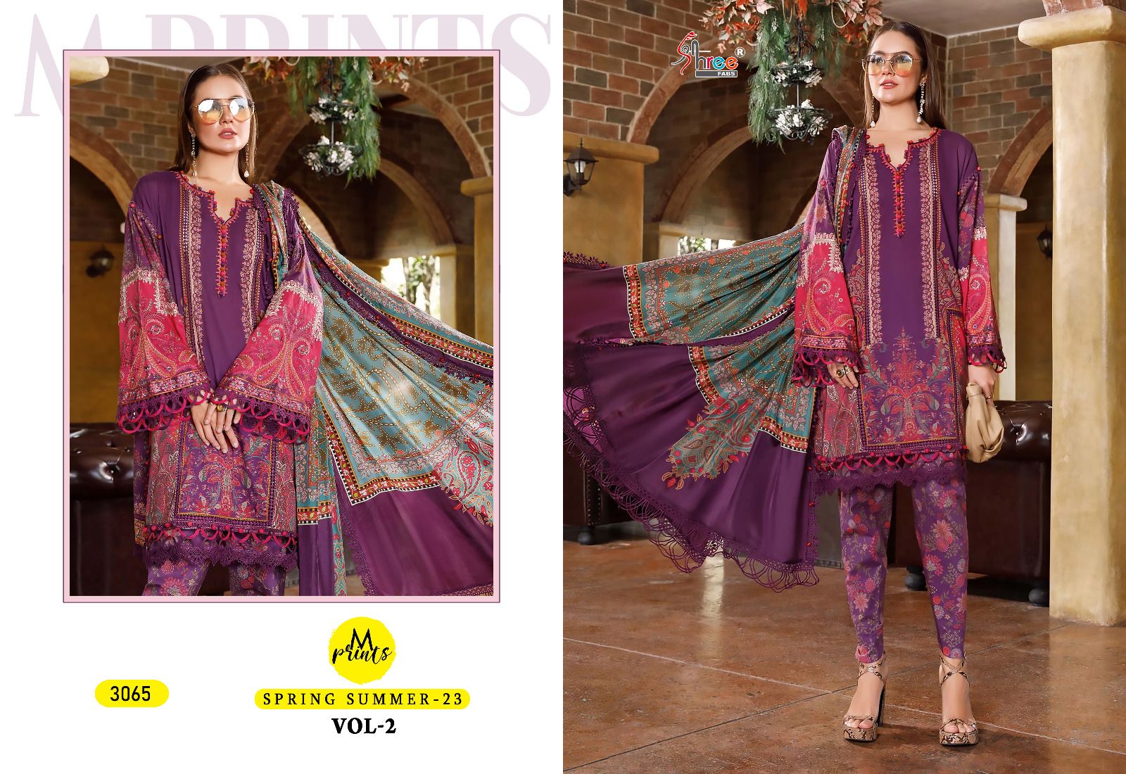 shree fabs m print spring summer 23 vol 2 cotton decent print salwar suit with chiffon dupatta catalog