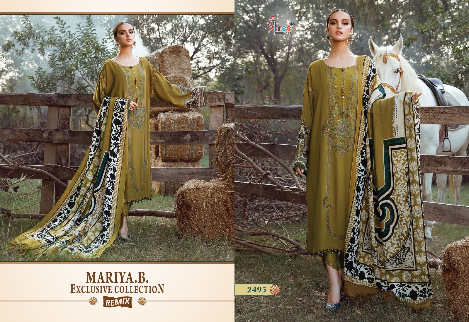 shree fabs maria b  exclusive collection remix rayon cotton catchy look salwar suit with cotton dupatta catalog