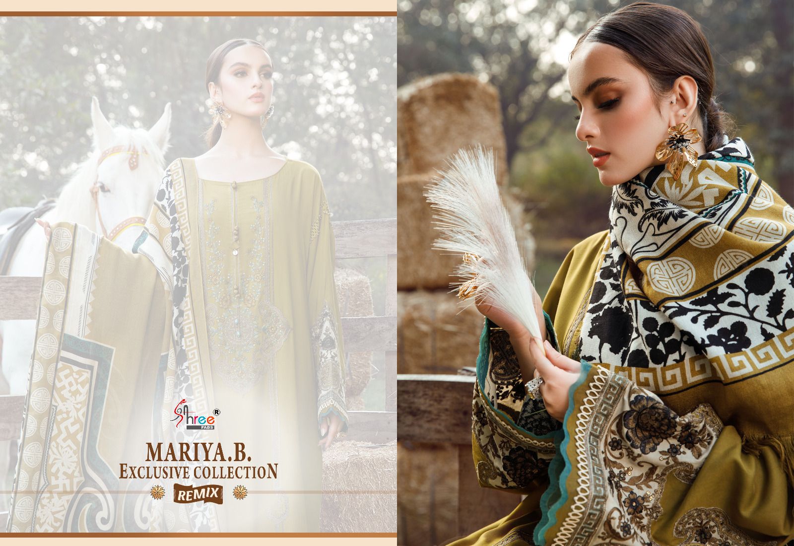 shree fabs maria b  exclusive collection remix rayon cotton catchy look salwar suit with cotton dupatta catalog