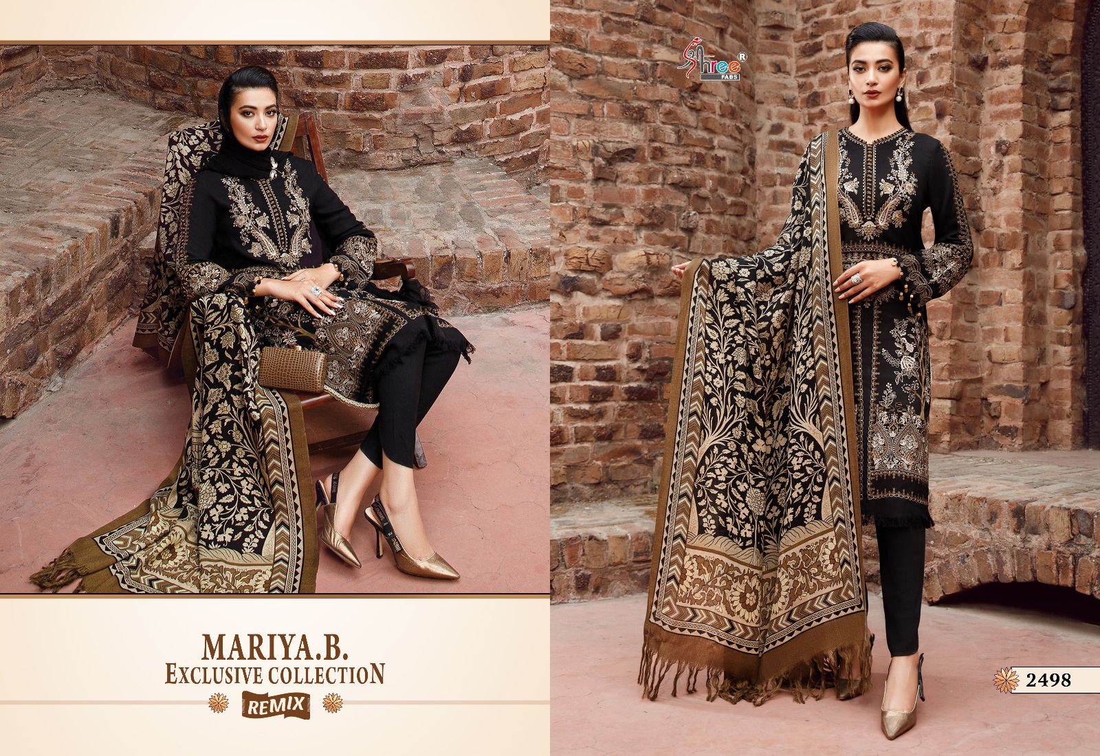 shree fabs maria b  exclusive collection remix rayon cotton elegant look salwar suit with chiffon dupatta catalog