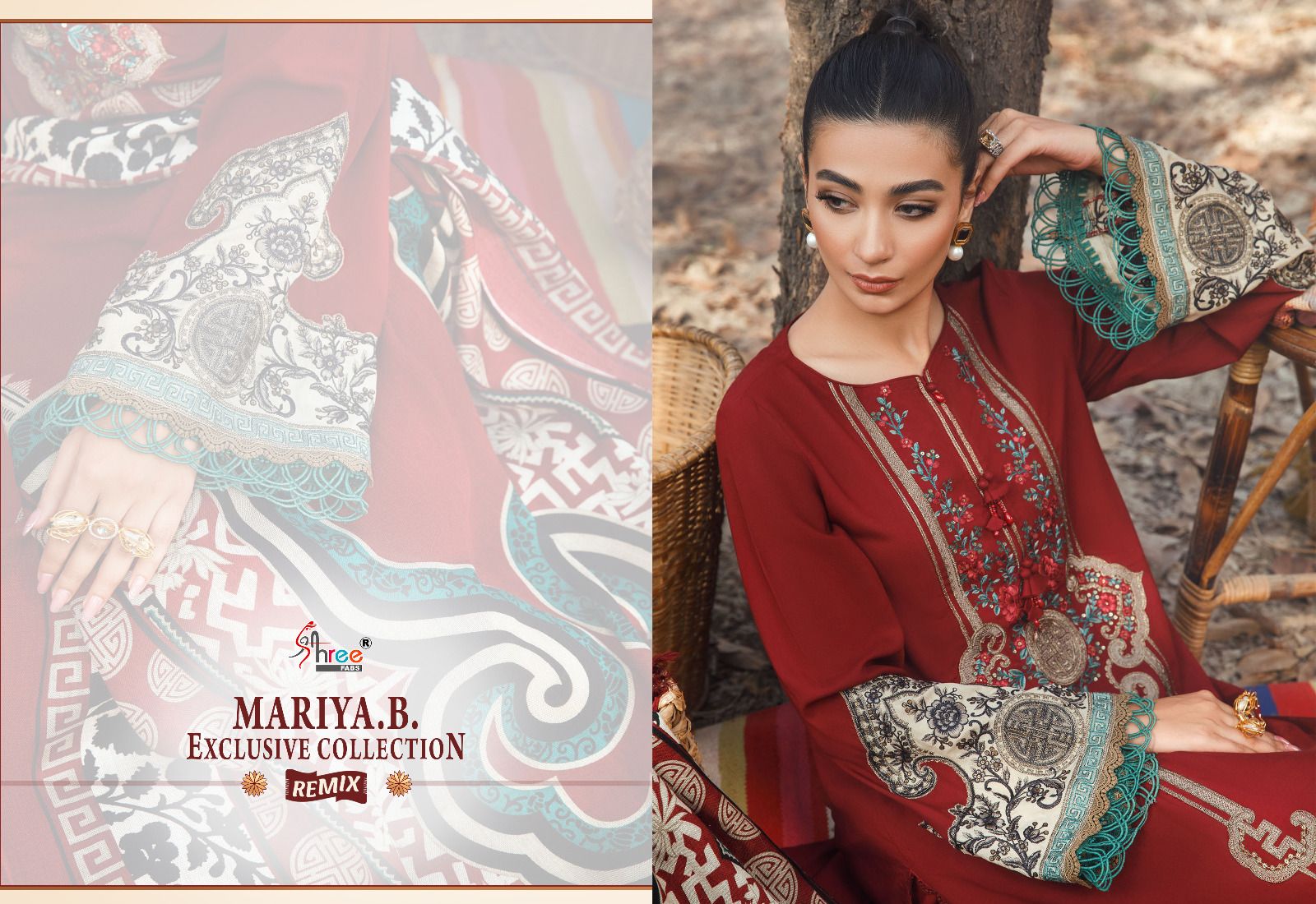 shree fabs maria b  exclusive collection remix rayon cotton elegant look salwar suit with chiffon dupatta catalog