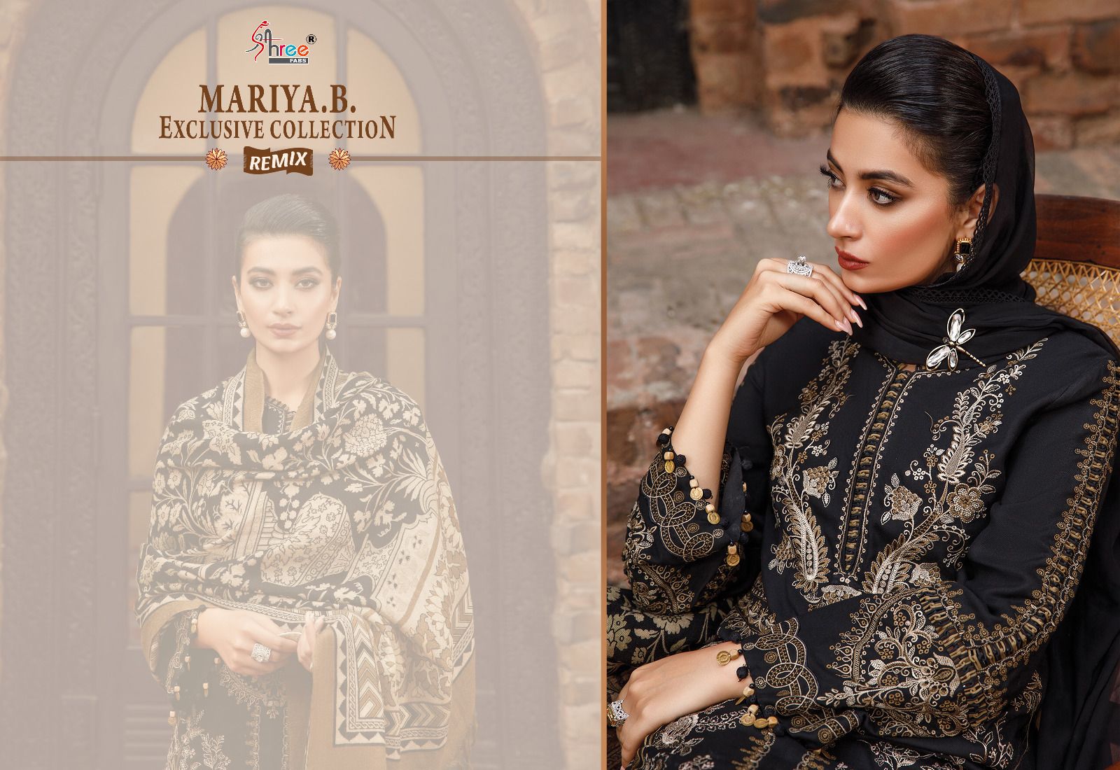 shree fabs maria b  exclusive collection remix rayon cotton elegant look salwar suit with chiffon dupatta catalog