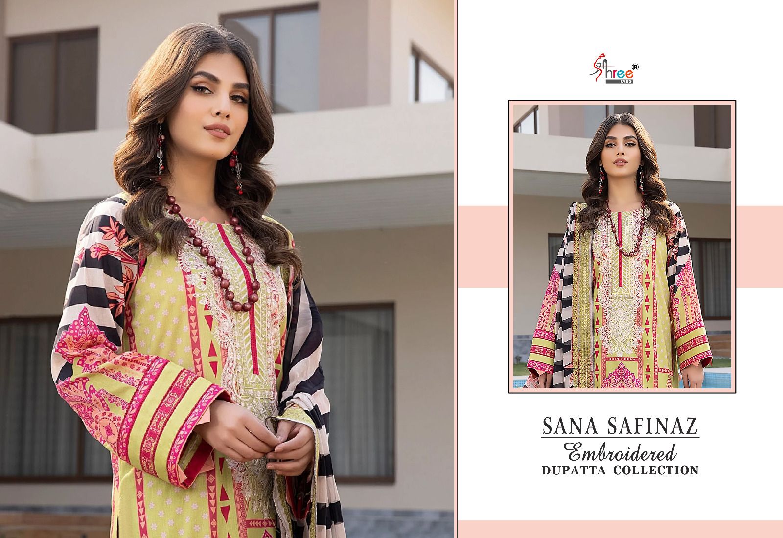 shree fabs sana safinaz embroidered dupatta collectio cotton elegant look salwar suit with chiffon dupatta catalog